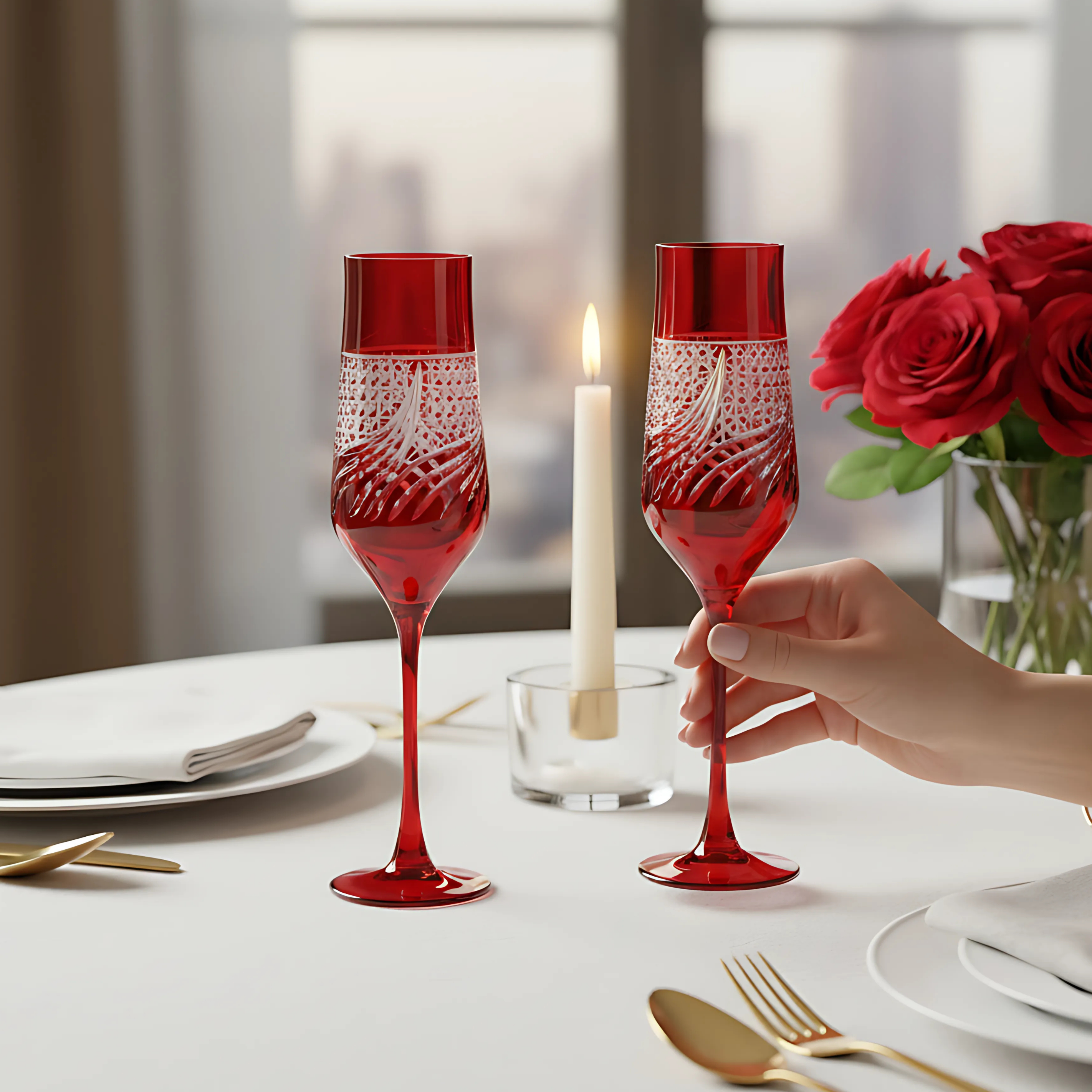 Aurora Kristal Flüt Kadeh - Margerie Crystal